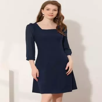 Женское прозрачное шифоновое мини-платье с квадратным вырезом и оборками, рукавами 3/4 ALLEGRA K, черный