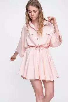 Женское пудровое тканое платье-рубашка в стиле сафари ALC-X6196 Trend Alaat Stili, розовый