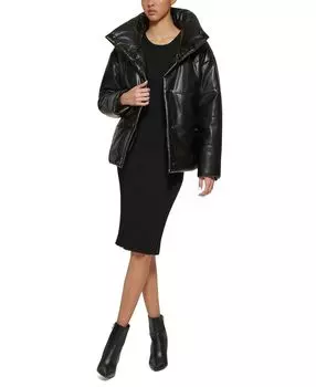 Женское пуховое пальто из искусственной кожи, созданное для macy's DKNY, черный
