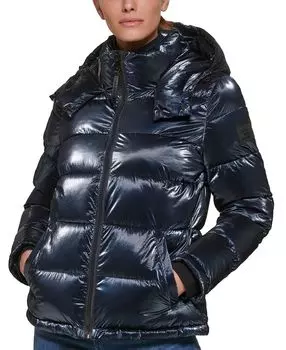 Женское пуховое пальто с капюшоном Calvin Klein, темно-синий