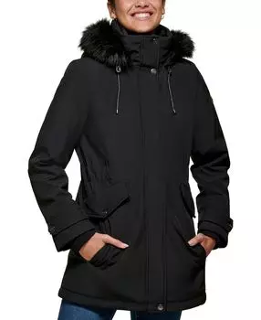Женское пуховое пальто с капюшоном и отделкой из искусственного меха DKNY, черный