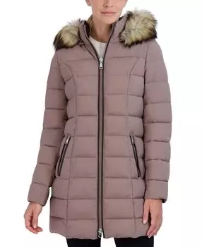 Женское пуховое пальто с капюшоном и отделкой из искусственного меха Laundry by Shelli Segal, мульти