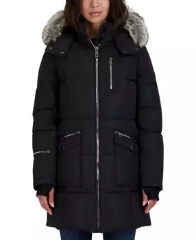 Женское пуховое пальто с капюшоном и отделкой из искусственного меха Nautica, черный