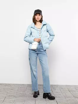 Женское пуховое пальто с воротником-стойкой и длинным рукавом на гусином пуху LCW Casual