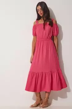 Женское ярко-розовое летнее трикотажное платье без бретелек Happiness stanbul, розовый