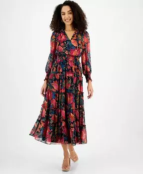 Женское ярусное платье макси со сборками с цветочным принтом MSK, синий