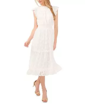 Женское ярусное платье миди с присборенной талией и оборками CeCe, белый