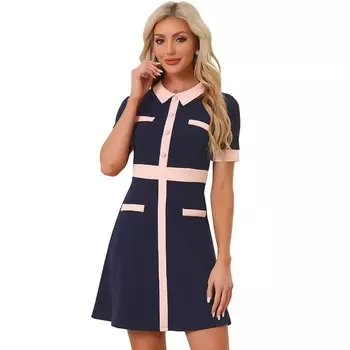 Женское рабочее платье Контрастные цвета Расклешенные платья ALLEGRA K, цвет Dark Blue