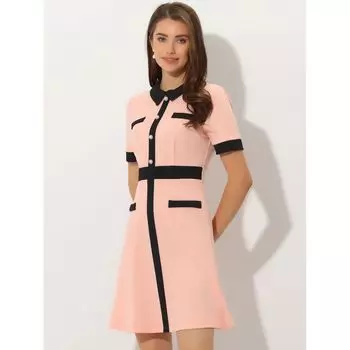 Женское рабочее платье Контрастные цвета Расклешенные платья ALLEGRA K, розовый