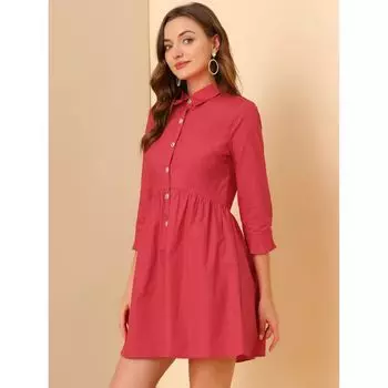 Женское расклешенное мини-платье-рубашка с рукавами 3/4 и пуговицами спереди ALLEGRA K