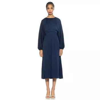 Женское расклешенное платье с драпированными рукавами «летучая мышь» ALEXIA ADMOR Constance, темно-синий