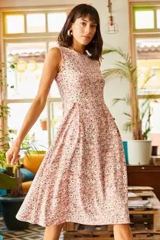 Женское расклешенное платье с карманами и листочками Olalook, розовый