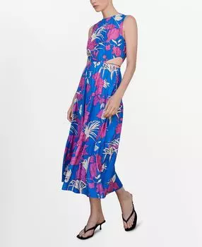 Женское расклешенное платье с открытыми деталями MANGO, синий