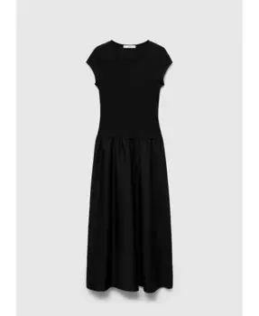 Женское расклешенное платье с рюшами на подоле MANGO, черный