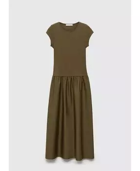 Женское расклешенное платье с рюшами на подоле MANGO, бежевый