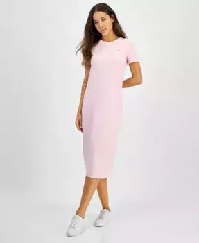Женское ребристое платье-миди облегающего кроя Tommy Jeans, розовый