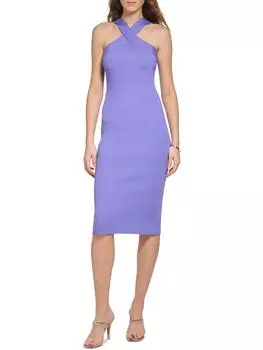 Женское ребристое платье миди с бретелью через шею DKNY, цвет very peri