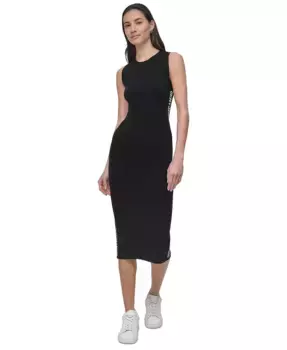 Женское ребристое платье-свитер миди с логотипом DKNY Jeans, черный