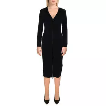 Женское ребристое трикотажное платье миди длиной ниже колена DKNY, черный