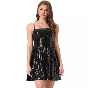Женское регулируемое вечернее платье с блестками и блестками на тонких бретельках ALLEGRA K, черный