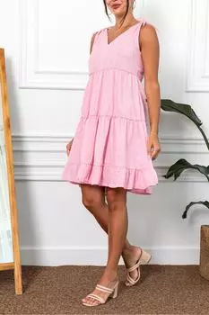 Женское розовое платье без рукавов с v-образным вырезом и завязками на плечах armonika, розовый