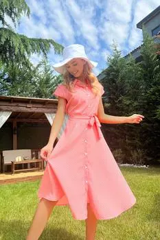 Женское розовое тканое платье в горошек добби DNZ-3193 Trend Alaat Stili, розовый