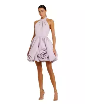 Женское сатиновое мини-платье без рукавов с высоким воротником и баской Mac Duggal, розовый