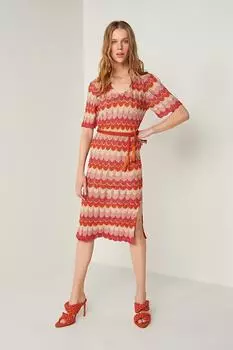 Женское серебристое трикотажное платье с v-образным вырезом и зигзагообразным узором JOIN US, розовый