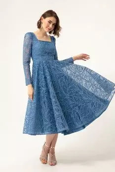 Женское серебристое вечернее платье цвета индиго с квадратным вырезом Lafaba, темно-синий