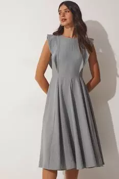 Женское серое летнее льняное платье с воланами Happiness stanbul, серый