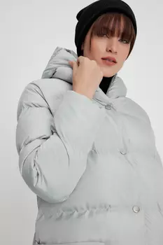 Женское серое пальто Monica стандартного кроя с длинными передними пуговицами и водонепроницаемой тканью с капюшоном Tonny Black, серый