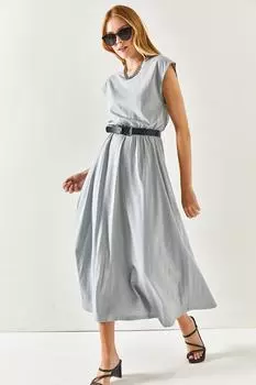 Женское серое платье из чесаного хлопка с эластичной резинкой на талии Olalook, серый