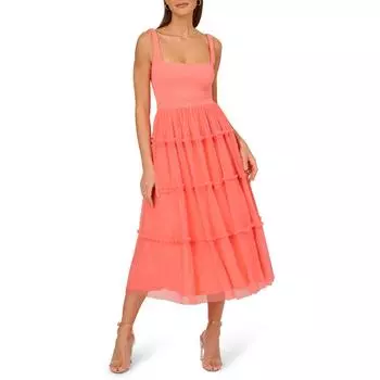 Женское сетчатое многослойное платье миди Adrianna Papell, цвет coral coast