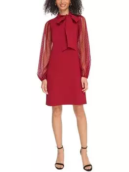 Женское сетчатое платье-трапеция с длинными рукавами в горошек Vince Camuto, бордовый