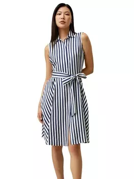 Женское шелковое платье без рукавов в полоску LILYSILK, цвет Blue-White-Pinstripes