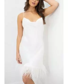 Женское шелковое платье-комбинация, короткое, хомутик, открытая спина, отделка страусиными перьями, коллекция Silk Le Laurier Bridal