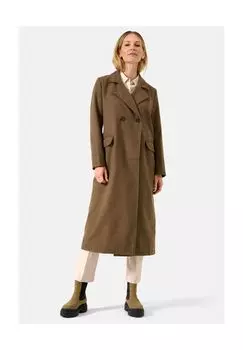 Женское шерстяное пальто Alberta - длина до икры, воротник с лацканами и карманы с клапанами RICANO, коричневый