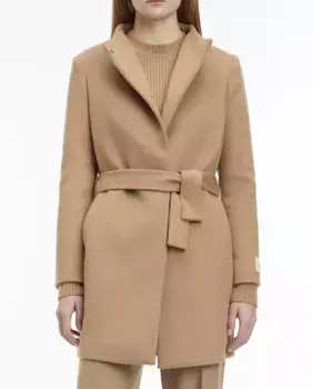 Женское шерстяное пальто с воротником Perkins Calvin Klein, бежевый