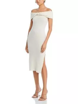 Женское шерстяное платье миди с перекрученным передом MILLY, цвет ecru