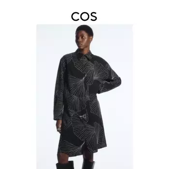 Женское шерстяное платье-рубашка Cos с вышивкой, черный