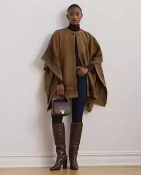 Женское шерстяное пончо с разрезом спереди Lauren Ralph Lauren, светло-коричневый