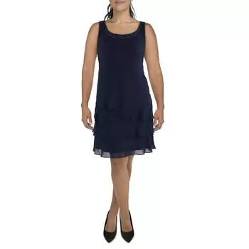 Женское шифоновое многоярусное платье с жакетом SL Fashions, темно-синий