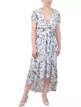 Женское шифоновое платье макси с косынкой NY Collection, цвет ivory blue floral