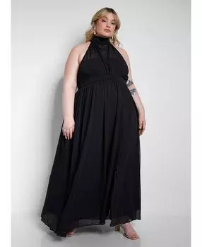 Женское шифоновое платье макси с лямкой на бретельках больших размеров Elise с разрезом Rebdolls, черный