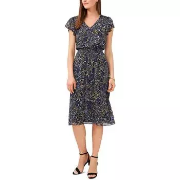 Женское шифоновое платье миди с цветочным принтом Petites MSK, цвет denim/yellow