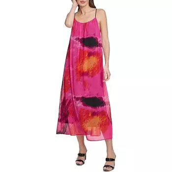 Женское шифоновое платье миди с принтом DKNY, цвет shocking pink multi