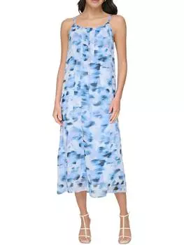 Женское шифоновое платье миди с принтом DKNY, цвет frost blue/white multi