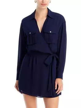 Женское шифоновое платье с длинными рукавами и запахом Ramy Brook, темно-синий