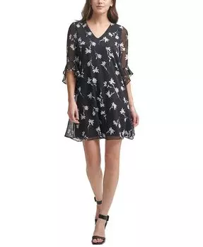 Женское шифоновое платье с рукавом 3/4 Calvin Klein, черный