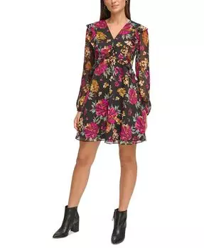 Женское шифоновое платье с v-образным вырезом с принтом kensie, мультиколор